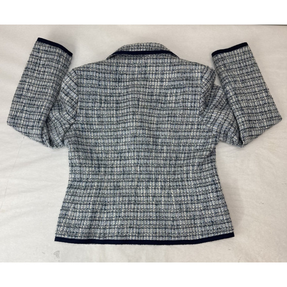 Talbots Women's Navy Blue Tweed Blazer Academia Preppy Plaid Pockets Women's 8 - Picture 8 of 8